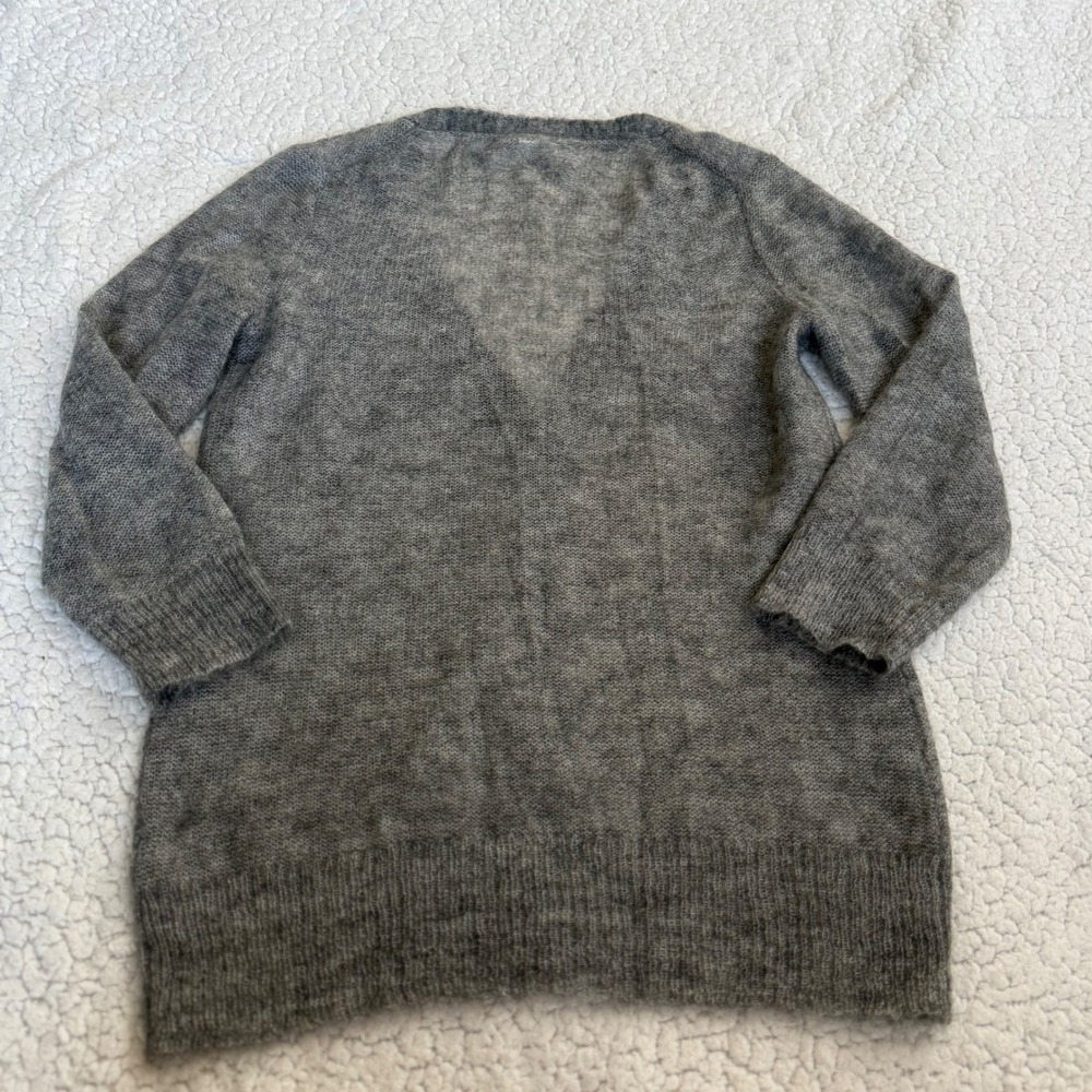 J.Crew Gray Mohair Wool Blend Cardigan Sweater – Fuzzy Knit – Size Large Y2K - Picture 4 of 6